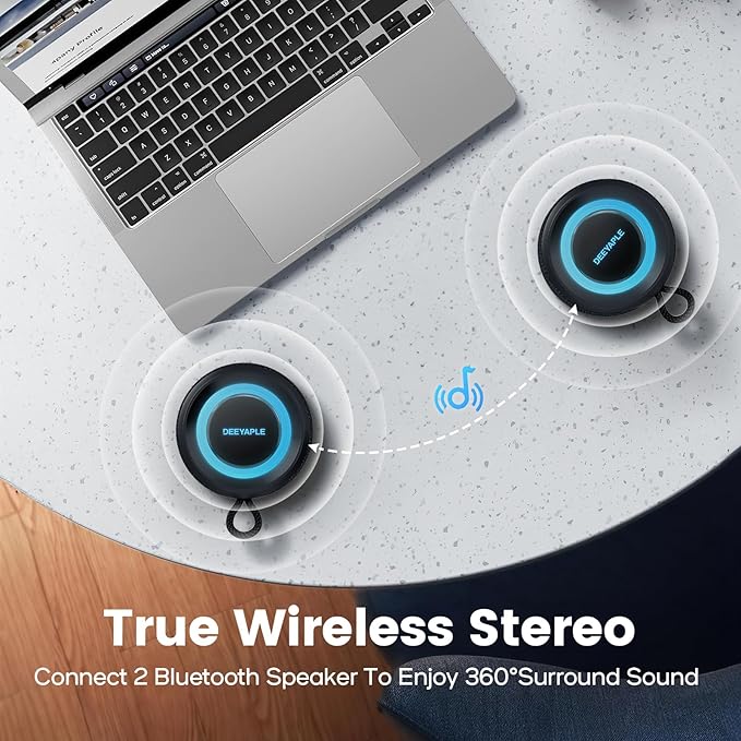 Bluetooth Speaker Wireless,IP67 Waterproof & Dustproof Portable Speaker with Lights,15W Loud Stereo Sound, 2500mAh Battery All Day Playtime, TWS Pairing, BT5.3, Home/Party/Outdoor/Beach (Blue Black)