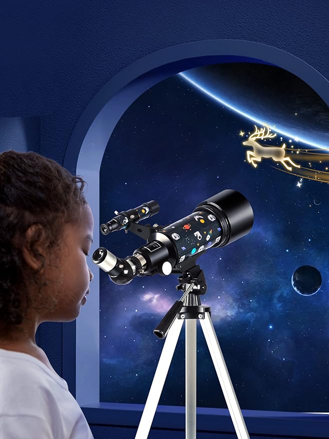 Telescope for Kids Adults Astronomy Beginners Over 8 Years Old, 70mm Aperture Astronomical Refractor Telescopes with Phone Adapter & Wireless Remote, Astronomy Space for Christmas Birthday