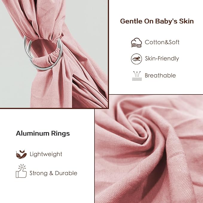 Baby Wrap Ring Sling 7-35 lbs, Baby Sling Carrier for Newborn, Toddler, Infant Holder, Lightweight Baby Carrier Wraps, Pink