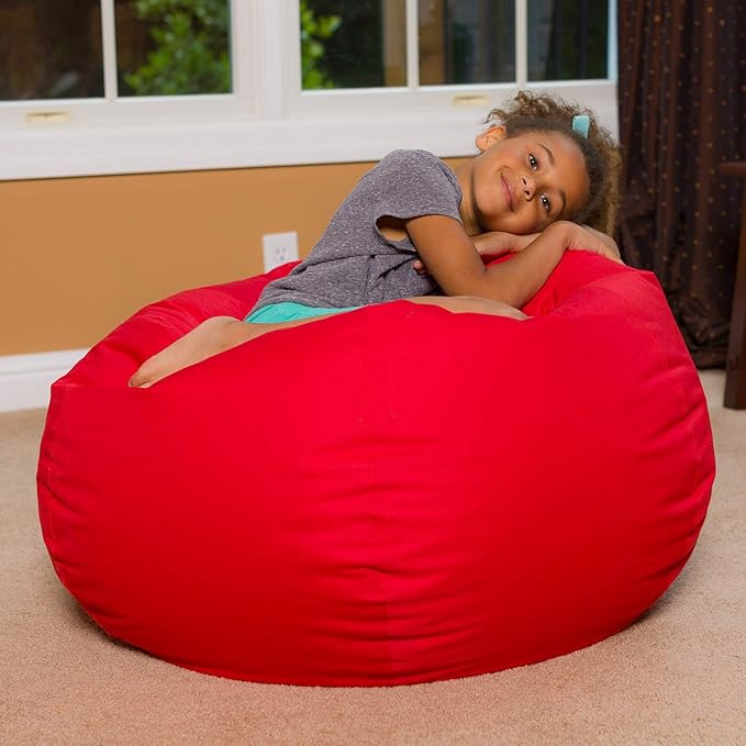 Posh Creations Bean Bag Chair Round EPS Filled Seat for Toddlers and Kids, Comfy Chair for Children, Large 38 Inch, Nylon - Solid Red