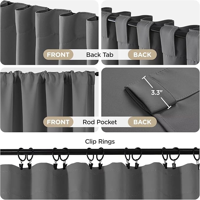 Joydeco Blackout Curtains 96 Inches Long, Thermal Insulated Black Out Curtains 2 Panels Set for Bedroom, Room Darkening Drapes for Living Room Window (W52 x L96 Inch, Light Grey)