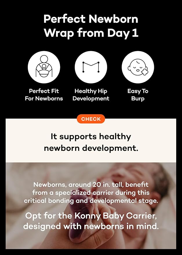 Konny Baby Carrier Flex SoftBreeze with Head Support - Adjustable, Easy to Wear Baby Wrap Sling, Perfect for Newborn Babies Essentials up to 44 lbs (M-4XL) - Khaki Grey