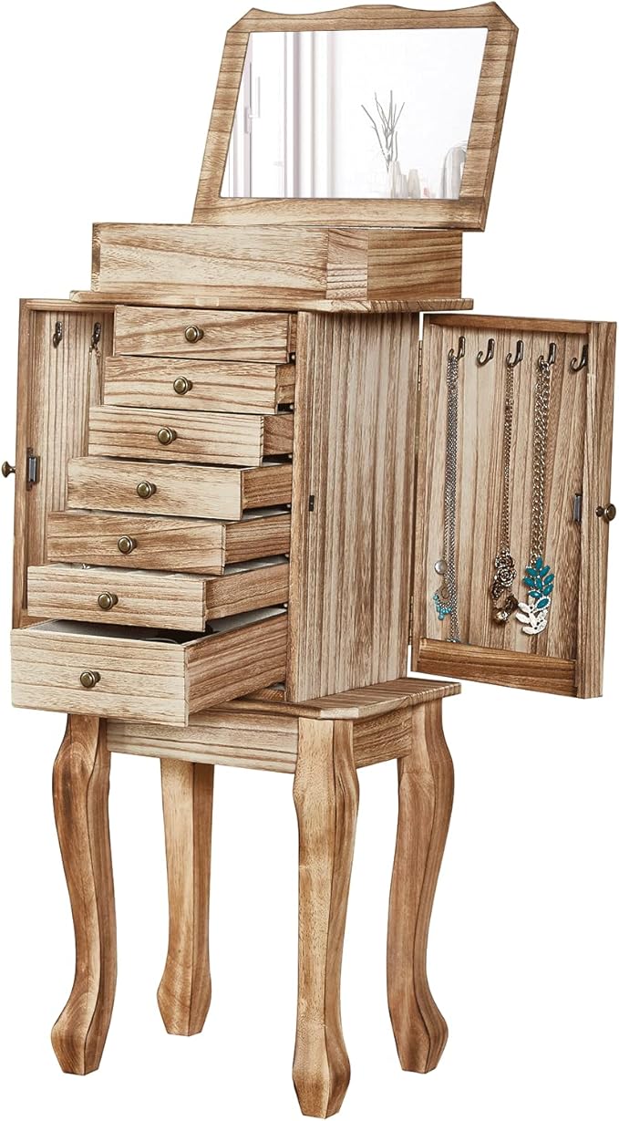 Standing Jewelry Armoire, 7 Drawers & 2 Side Doors Jewelry Amoire Cabinet Standing with Top Flip Makeup Mirror, Jewelry Chest Jewelry Boxes