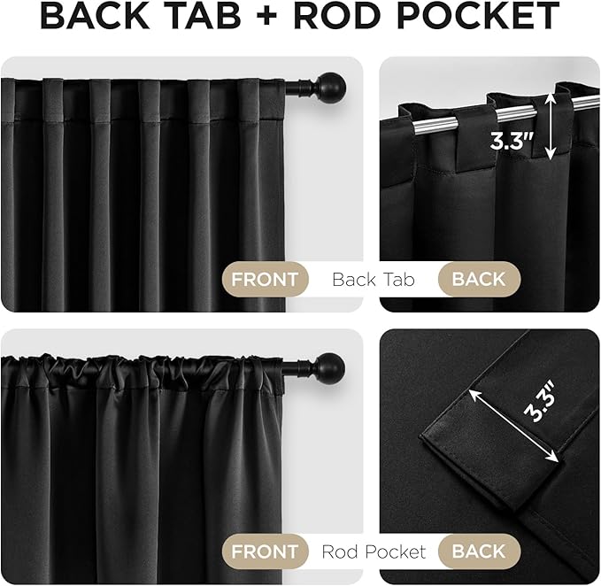 Joydeco 90 Inch Blackout Curtains for Bedroom,Thermal Insulated Black Out Curtains 2 Panels Set, Room Darkening Drapes for Living Room Window Rod Pocket Back Tab (W37 x L90 Inch, Black)