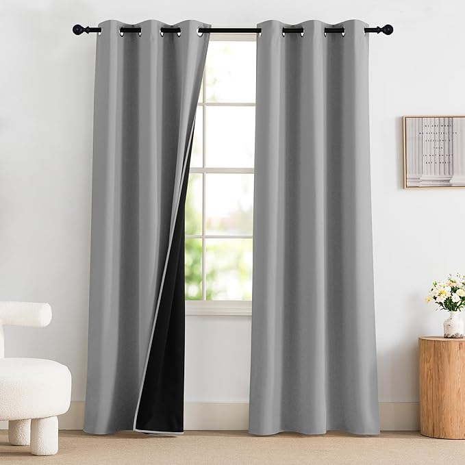 NICETOWN 100% Blackout Curtains for Bedroom 84 inch Long Thermal Insulated Blackout Curtains for Living Room, Energy Saving Grommet Drapes for Patio Door (1 Pair, Silver Grey, 42W x 84L)