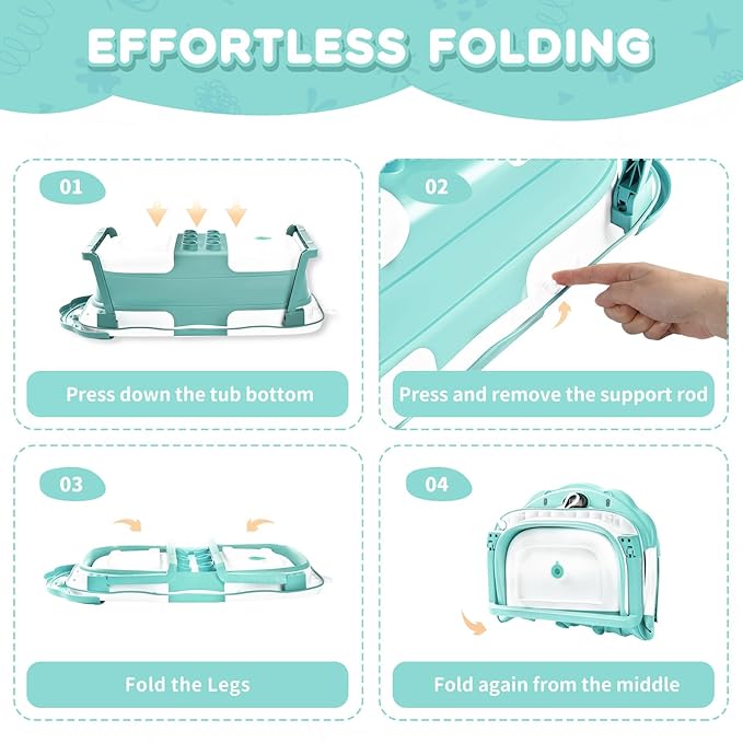 Baby Bathtub,Collapsible Baby Bath Tub with Thermometer & Soft Floating Cushion,Portable Travel Baby Bathtubs for Newborns to Toddlers 0-36 Months(Bear Green)