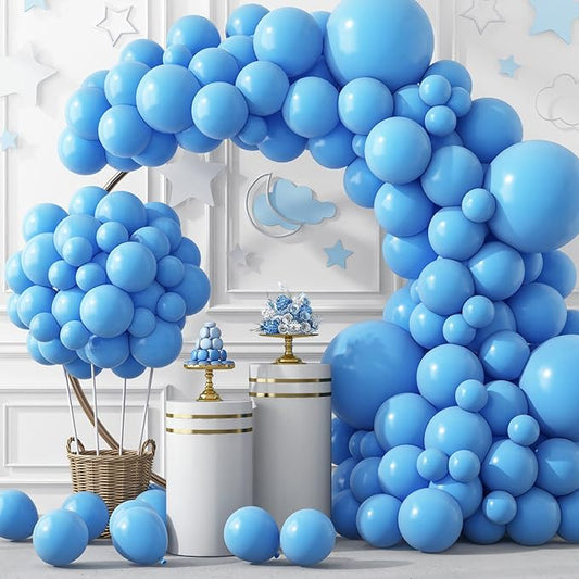 RUBFAC 129pcs Light Blue Balloons Different Sizes 18 12 10 5 Inch for Garland Arch, Sky Blue Balloons for Birthday Gender Reveal Baby Shower Party Decoration