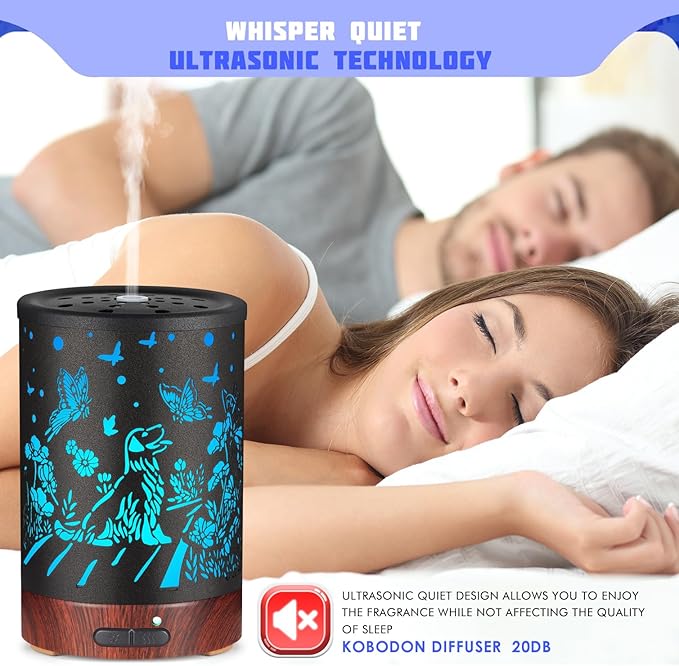 Essential Oils Diffuser,Aromatherapy Diffuser,Birthday Gifts for Women Mom Grandma,Metal Cool Mist Humidifier with 7 Colors Lights Waterless Auto Off Air Diffusers (Dogs)…