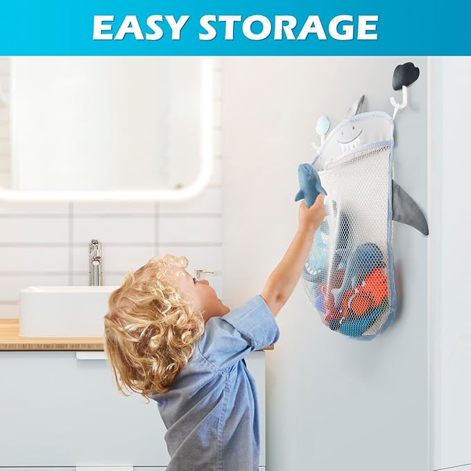No Hole Mold Free Bath Toys for Toddlers 1-3, Water Toys for 6-12 Months Infants with Storage Bag, Baby Shark Toys for Pool, Bathtub, Beach, Shower, Tub, Kids Boys Girls Gifts