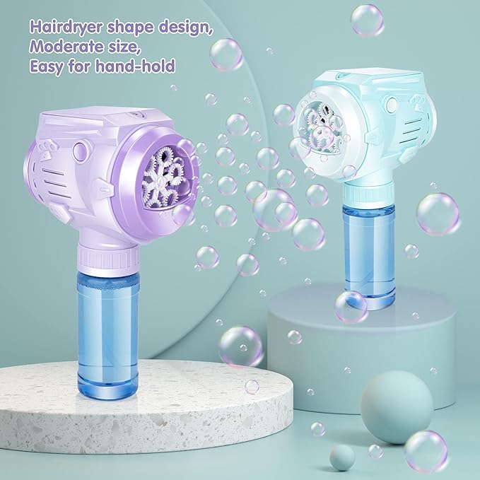 Automatic Bubble Guns with Light, Zealous 2pc High Output Bubble Machines with Bubble Solution & Bubble Concentrate,Handheld Battery Operated Bubble Maker Toys for 3000+ (Bubble-White)