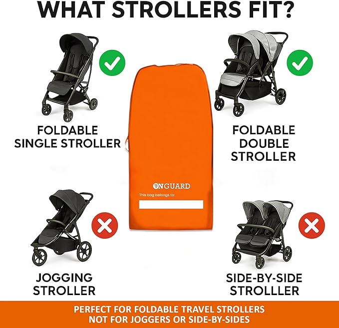 ONGUARD Waterproof Single and Double Stroller Bag for Airplane - Travel Stroller Cover for Air Travel and Storage - Gate Check Bag Backpack- Baby Airplane Essentials - Orange