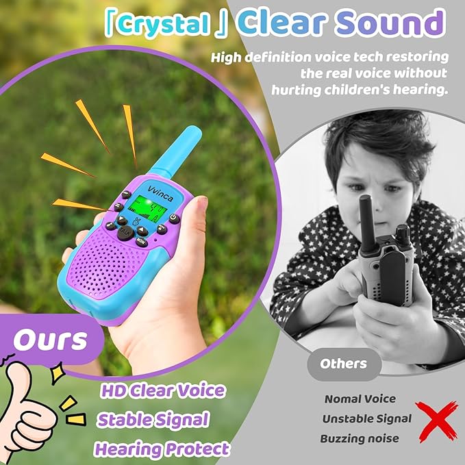 Vvinca Rechargeable Walkie Talkies for Kids 4 Pack, 5-7 Year Old Boy Toys Long Range 22 Channels 2 Way Kids Walkie Talkie with Flashlight for Camping Hiking Indoor Outdoor 3 4 5 6-12 Girl Boy Gift