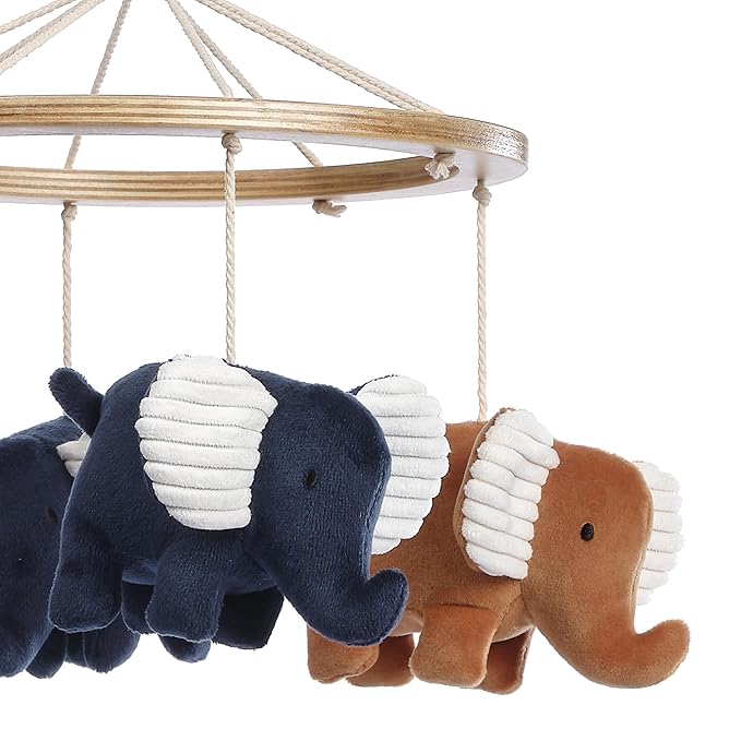 Lambs & Ivy Playful Elephant Blue/White Musical Baby Crib Mobile Soother Toy