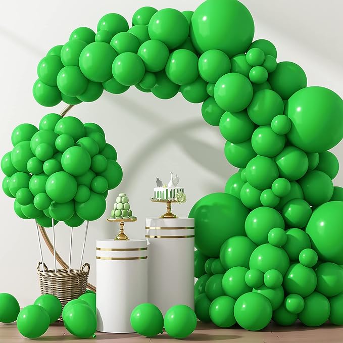 RUBFAC 129pcs Green Balloons Different Sizes 18 12 10 5 Inch Green Latex Balloon Garland Arch for Masquerade Party Decorations Birthday Baby Shower Wedding Party Supplies