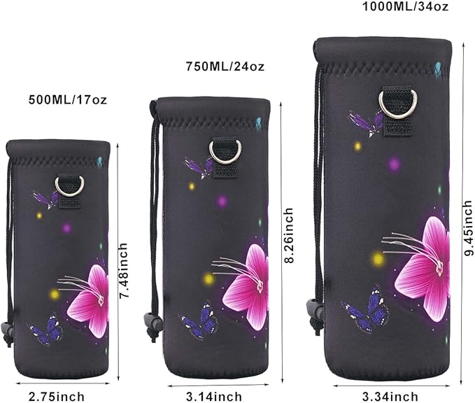 RICHEN Neoprene Water Bottle Carrier Bag with Adjustable Shoulder Strap,Insulated Water Bottle Cover for Stainless Steel/Glass/Plastic Bottles