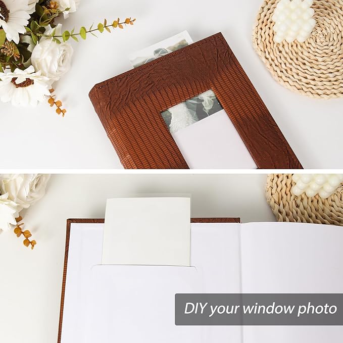 RECUTMS Photo Album with Writing Space 50 Sheets Hold 300 4x6 Photos,Leather Cover with Front Window Slip-in Picture Album for Wedding Family Baby Vacation (Brown)
