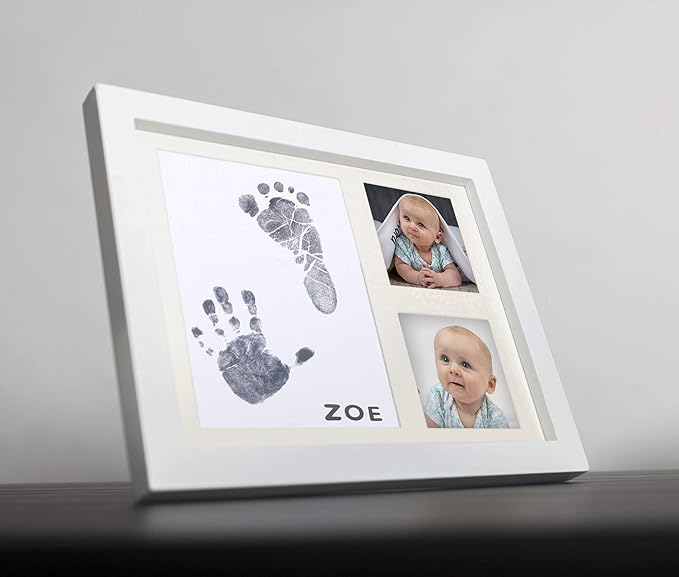 Baby Ink Hand and Footprint Kit – Handprint Picture Frame for Newborns (Safe Clean-Touch Ink Pad for Prints) – Best New Mom and Shower Gift – Foot Impression Photo Keepsake for Girls & Boys – (White)