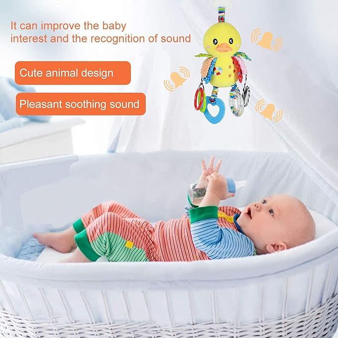 Baby Stroller Car Seat Toys for Infant with Teether Hanging Rattle, Clip on Stroller, Soft Plush Baby Toys for Boys and Girls 3-12 Months