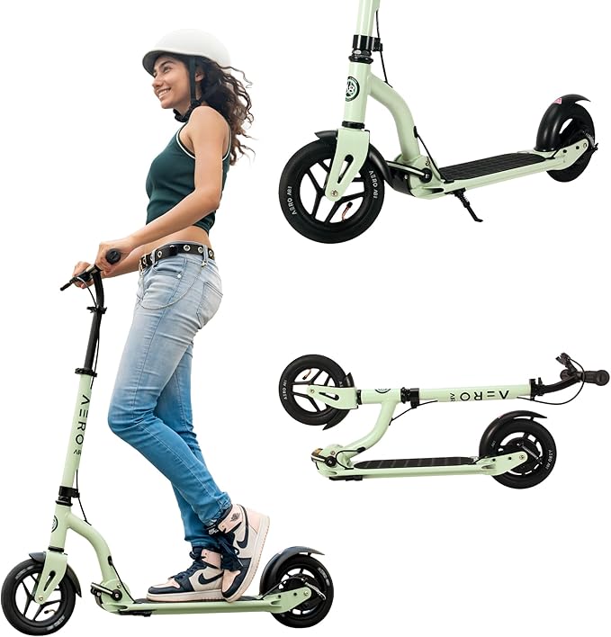 Aero Big Wheels Kick Scooter for Kids 6+, Teens & Adults | Light Up Wheels, Hand Brake, Rubber Deck Mat & Shock Absorption | Foldable & Height Adjustable