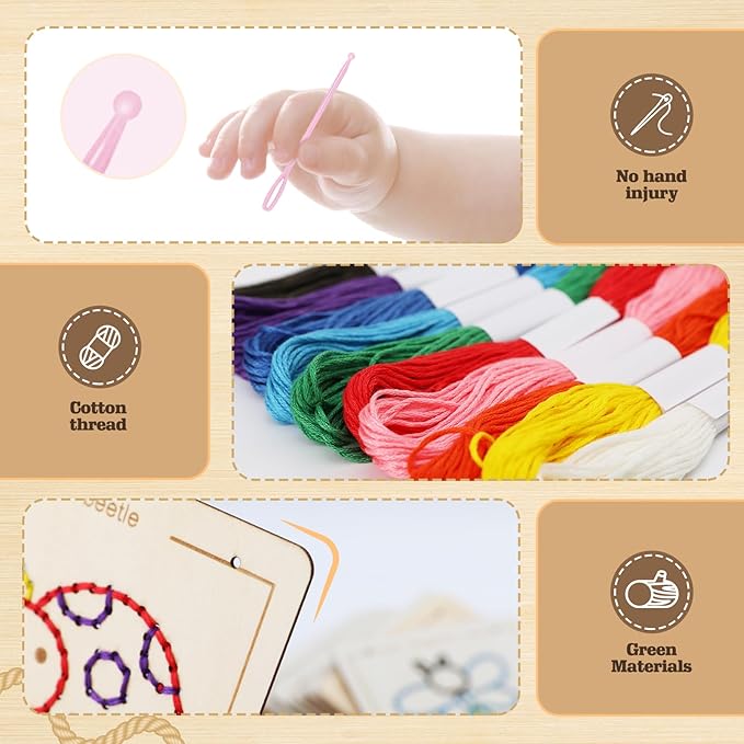 Montessori Wooden Lacing Toys for Toddlers and Kids Ages 2-4 5-7, Sewing Kit Fine Motor Skill Busy Board, Education Sensory Preschool Toy for 1 2 3 4 Year Olds, Birthday Gift for Boys and Girls