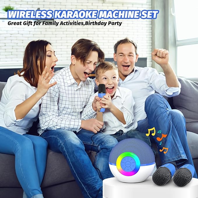 Mgaolo Mini Karaoke Machine for Kids Adults,Portable Bluetooth Speaker with 2 Wireless Microphones,Gift Toys with MP3 Player for Boys Girls 3-12 Year Old Birthday Family Home Party Present (Blue)