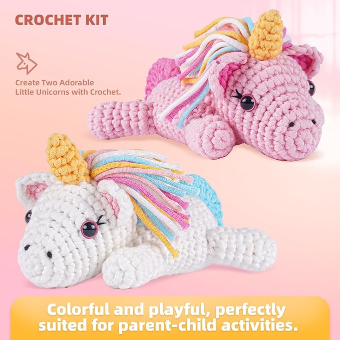 MOREJMTT Crochet Kit for Beginners, Learn to Crochet, Include Easy Knitting Soft Yarn, Step-by-Step Video Tutorial, Hook, Holiday Birthday Gift for Adults and Kids(Unicorn)