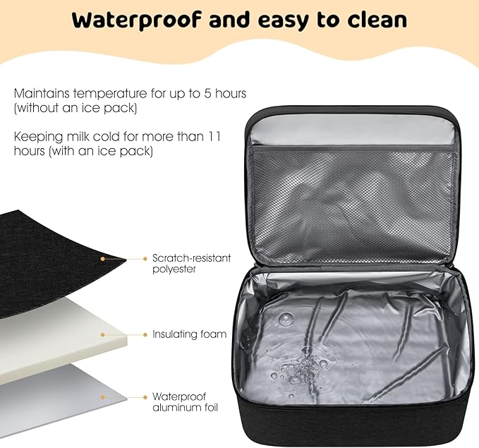 Pump Bag for Spectra S1 S2, Wearable Breast Pump Bags with Ice Pack, Pumping Bag with Waterproof Mat for Pump Accessories, Insulated Bottle Bags for Work Travel and Family, Black