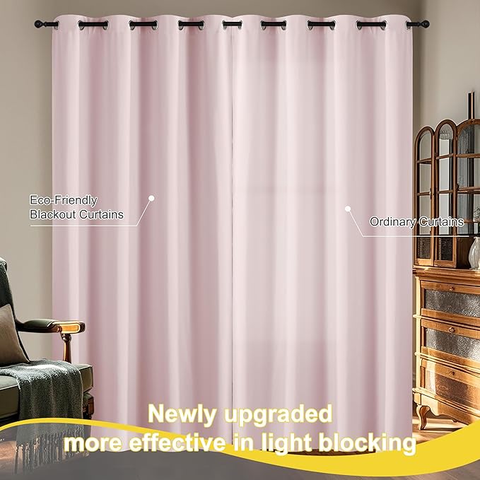 NICETOWN 100% Blackout Nursery Curtains 96 Inches Long, Thermal Insulated Window Drapes Room Darkening Curtains for Baby Bedroom with Grommet Top, 52W x 96L, 2 Panels