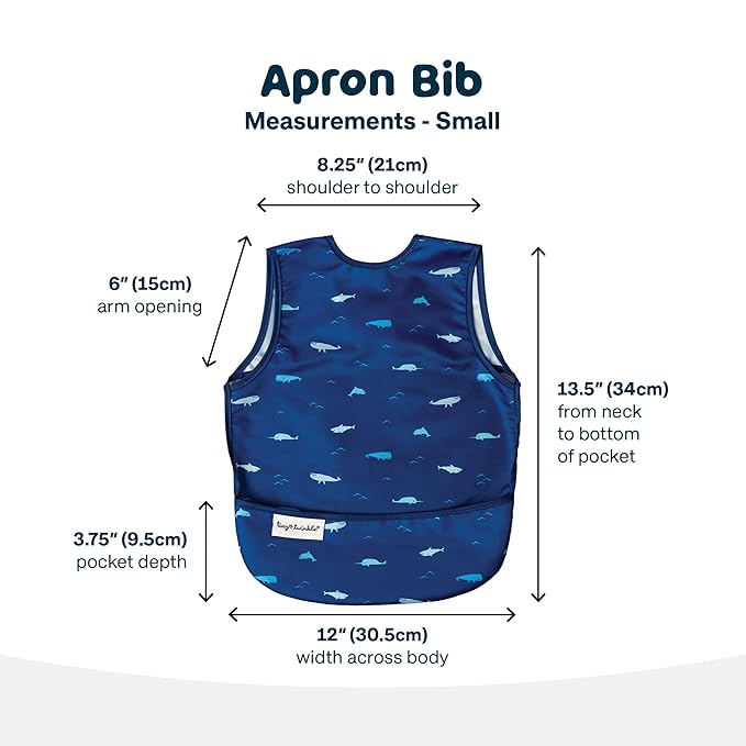 Tiny Twinkle Mess Proof Baby Bib - Waterproof & Lightweight Baby-Led Weaning Apron | 100% Recycled Polyester, Easy Clean & Machine Washable (Ocean Life, Small 6-24 Months)