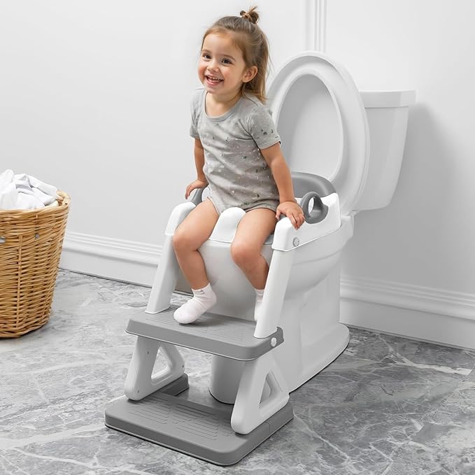 Potty Training Seat with Step Stool Ladder for Kids and Toddler,Wiifo Sturdy Potty Ladder with Soft Padded Cushion for Toddler Boys and Girls(Light Grey) 2025 New Version