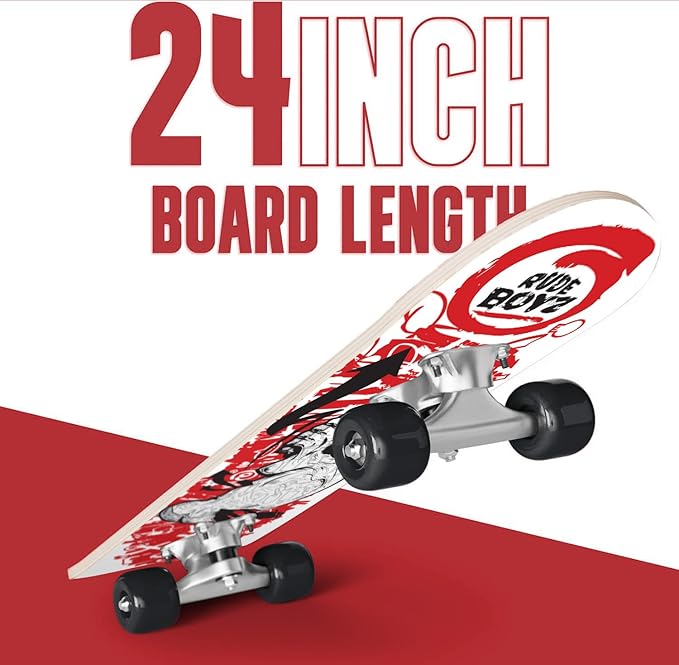 24 inch Rude Boyz Mini Cruiser Skateboard - Aluminium Trucks - Kids Skateboard Ages 5-8 Beginner - Skateboards for Kids