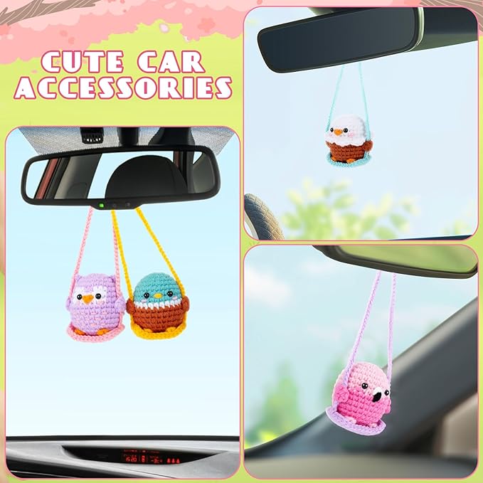 Crochet Kit for Beginners -4 PCS Bird Crochet Kits with Step-by-Step Video Tutorials, Beginner Crochet Kit for Adults and Kids, Crochet Birds On The Swings(Mallard Bald Eagle Flamingo Owl)