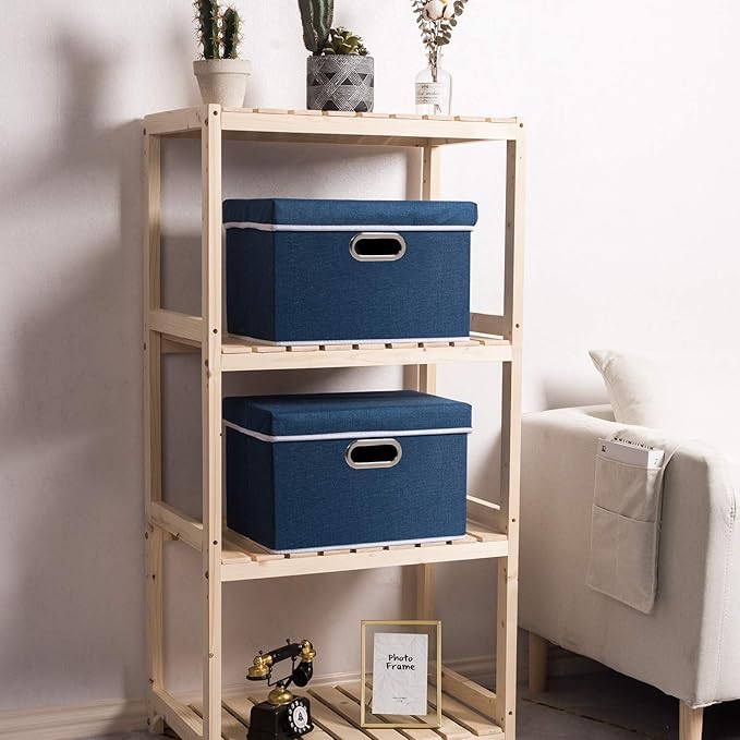 PRANDOM Collapsible Storage Bin with Lid [1-Pack] Fabric Foldable Storage Box Organizer Container Basket Cube with Cover for Home Bedroom Closet Office Nursery Royal Blue(14.9x9.8x9.8)