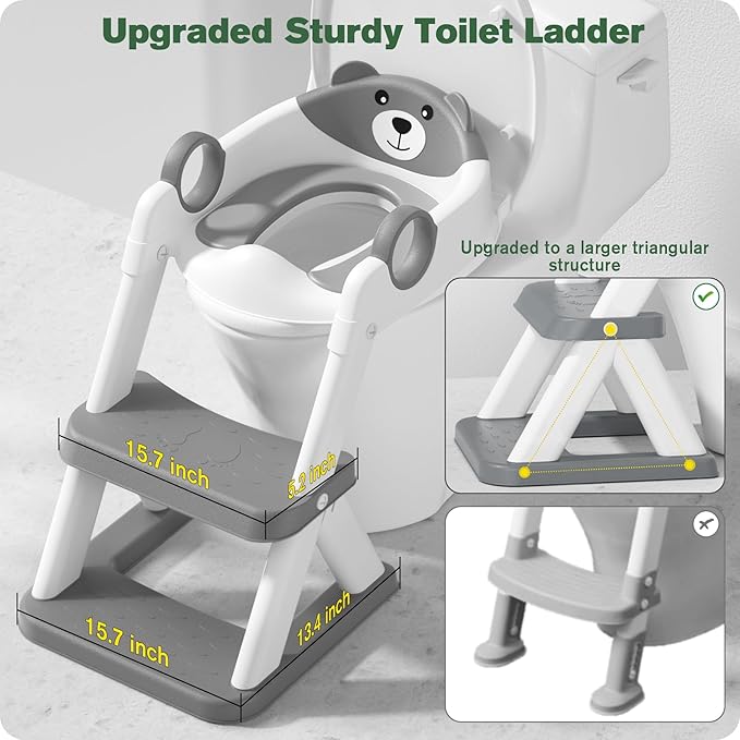 Potty Training Seat, Upgrade Toddler Toilet Seat for Kids Boys Girls, 2 in 1 Potty Training Toilet for Kids, Splash Guard Anti-Slip Pad Step Stool（Upgraded Cushion）