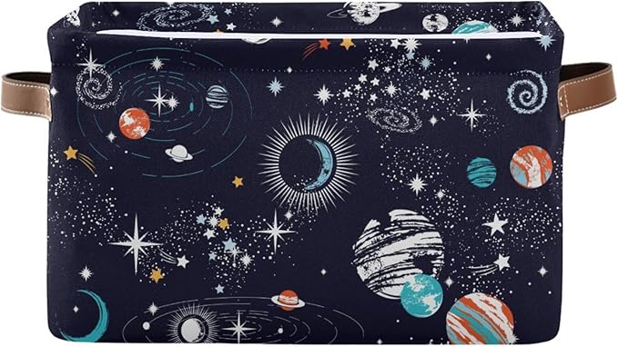 Storage Basket Bin Space Galaxy Constellation Organizer Basket Collapsible Shelf Basket Cube with handle for Nursery Bedroom Bathroom, one sizex1