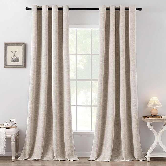 MIULEE 100% Blackout Linen Textured Curtains for Bedroom Solid Thermal Insulated Natural Grommet Room Darkening Curtains & Drapes Luxury Decor for Living Room Nursery 52 x 108 Inch (2 Panels)