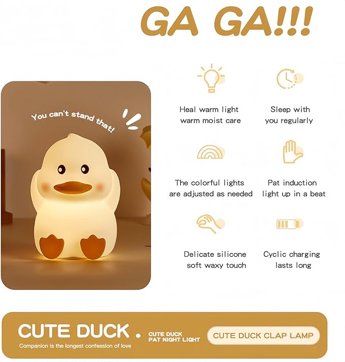 Soft Silicone Cute Duck Night Light, 2-Level Brightness 6 Colors Changeable, with Timing Function Rechargeable Night Light for Nursery Kids Bedroom, Toddler Gift