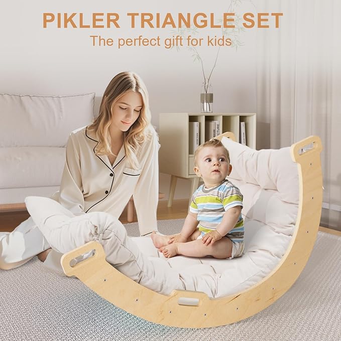 Pikler Triangle Set with Cushion, Montessori Climbing Set, Indoor Climb Toys, Indoor Playground Jungle Gyms, 9 Combinations Climbing Toy Set for Toddler, Baby, Kids 1-4
