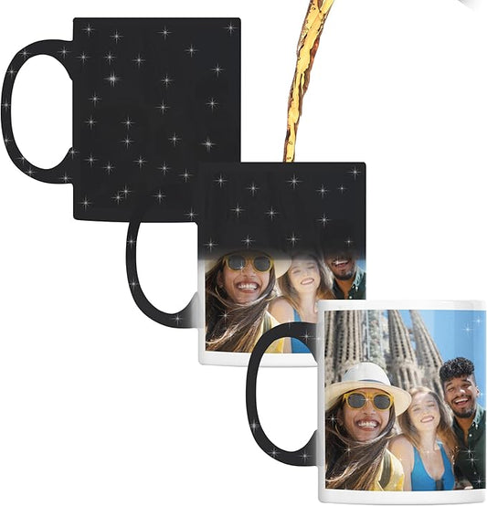 Personalized Coffee Mug – Custom Photo, Text, or Logo Ceramic Magic Mug Tea | Taza Personalizada with Heat Sensitive Color Changing Cup | Customized Gift Idea for Men & Women - Black Starry |11oz