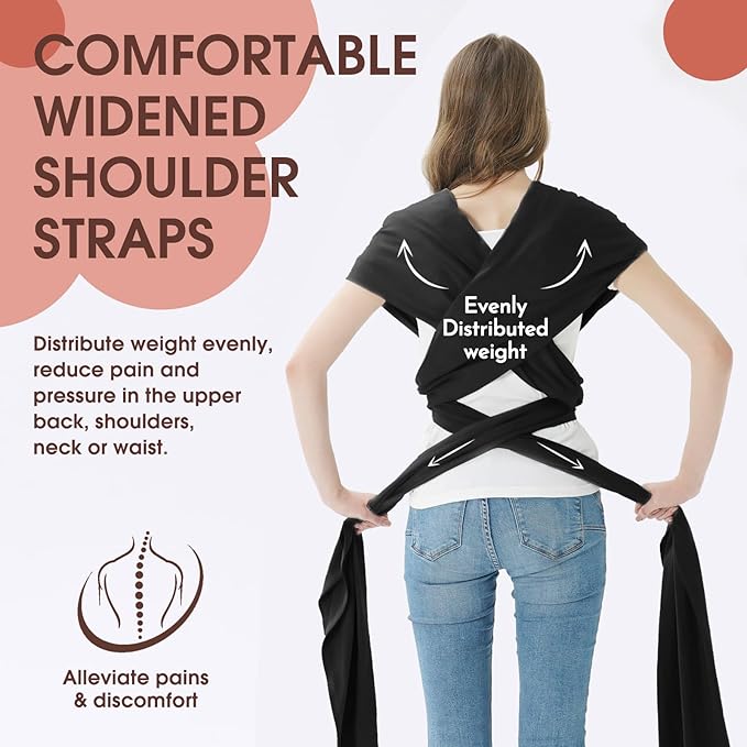Acrabros Baby Wrap Carrier,Hands Free Baby Carrier Sling,Lightweight,Breathable,Softness,Perfect for Newborn Infants and Babies Shower Gift,Black