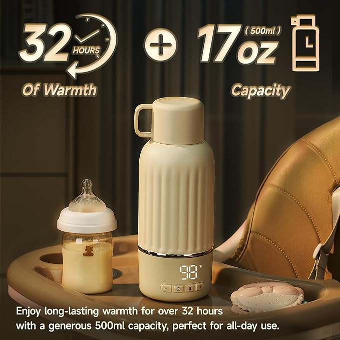 Snow Bear Portable Bottle Warmer for Travel, Fast Heating in 2.5 Mins for Breast Milk and Formula, 10200mAh Battery with LED Display, 17oz Large Capacity, Baby Bottle Warmer with Temperature Control