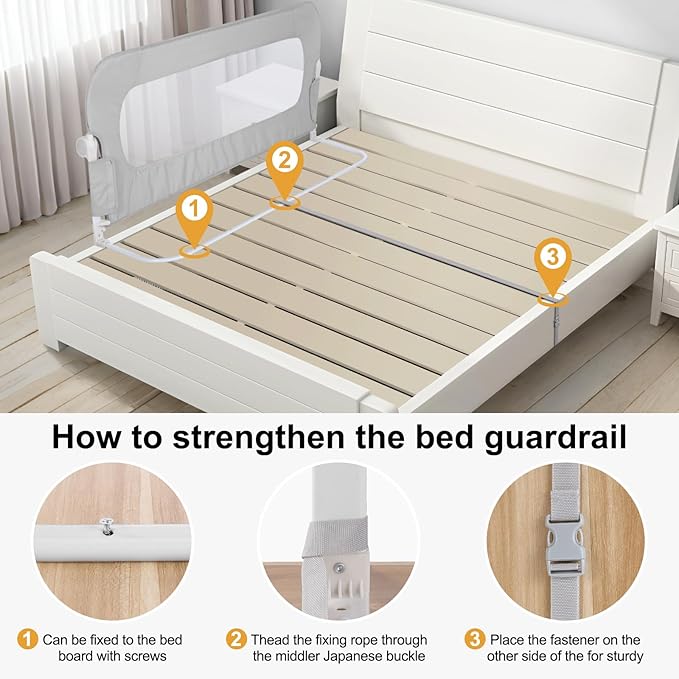 Bed Rail for Toddlers,Swing Down Kids Bed Rails Guard for Twin,Full,Queen,Bunk Size Bed,Extra Tall Childbed Rail Guard with Reinforced Anchor Safety System(Grey,40 Inch,1 Side)
