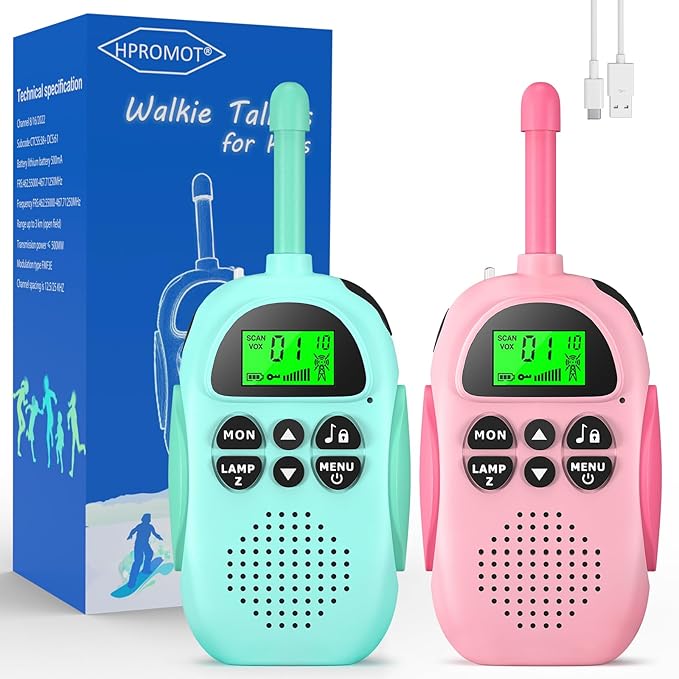 Walkie Talkies for Kids Rechargeable 2 Pack Walkie Talkies, Long Range 22 Channels 2 Way Radio Kids Birthday Toy Gift for 3-12 Year Old Boys Girls Outdoor Adventures Camping Hiking