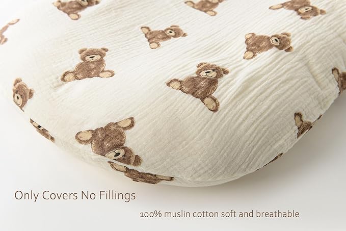 Little Jump Organic Cotton Muslin Baby Lounger Covers, 2 Pack, Soft Removable Slipcovers for Newborn Infant Lounger, for Girls Boys, Coffee Checkered (Teddey Bears & Kakhi)