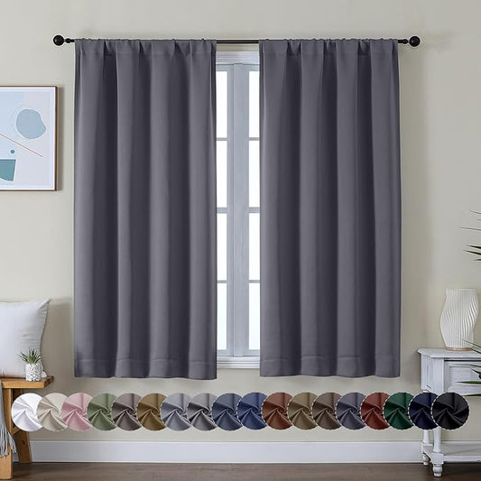 Simplebrand Ava Grey Short Blackout Curtains for Bedroom 54 Inches Long 2 Panels Set, Solid Thermal Insulated, Energy Saving Window Treatment Curtains Blackout Drapes, W40 x L54 Inch, Grey