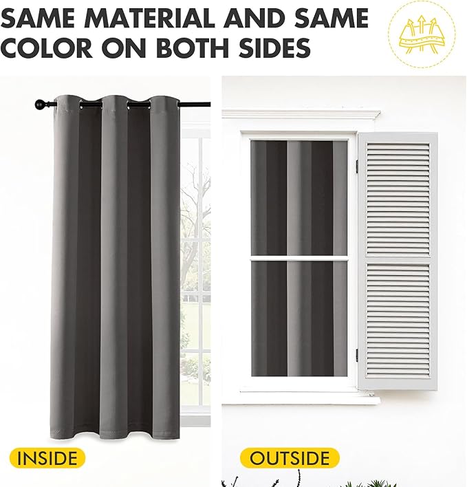 MIULEE Grey Blackout Curtains for Bedroom Living Room 72 Inches Long 2 Panels, Thermal Insulated Room Darkening Drapes Solid Grommet Top Noise Reduction Light Blocking Window Curtains W40 x L72 Inch