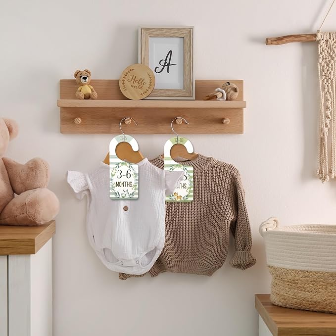 Whaline 8Pcs Baby Closet Size Dividers Watercolor Jungle Animals Hanging Wooden Baby Closet Organizer Double-Sided Newborn to 24 Months Thicken Baby Wardrobe Organizer