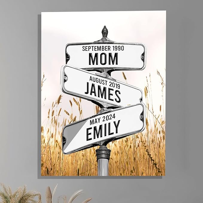 Personalized Gifts for Mom Family Names Street Custom Multi-Name Date of Birth Vintage Street Sign Happy Mothers Day Canvas Wall Art Best Christmas Gifts for Mommy from Daughter Son Children Kids #26