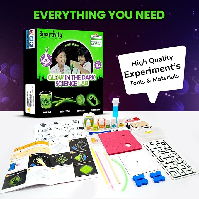 Smartivity Glow Magic Science Kit for Kids Ages 6-7-8-9-10-11-12 Years | 20 Amazing Science Experiments I Birthday Gifts for Boys & Girls | STEM Kit Toy for 6-12 Years Old