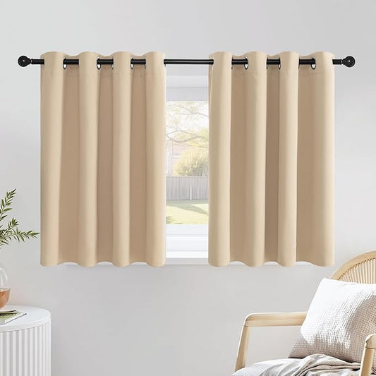 NICETOWN Biscotti Beige Cafe Curtains 36 inches Long, Grommet Thermal Drapes Room Darkening Short Window Treatments for Bathroom, 2 Panels, W52 x L36